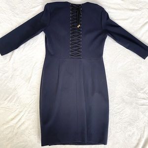 ESCADA NWOT Navy Sleeve Sheath Lace Up Dress